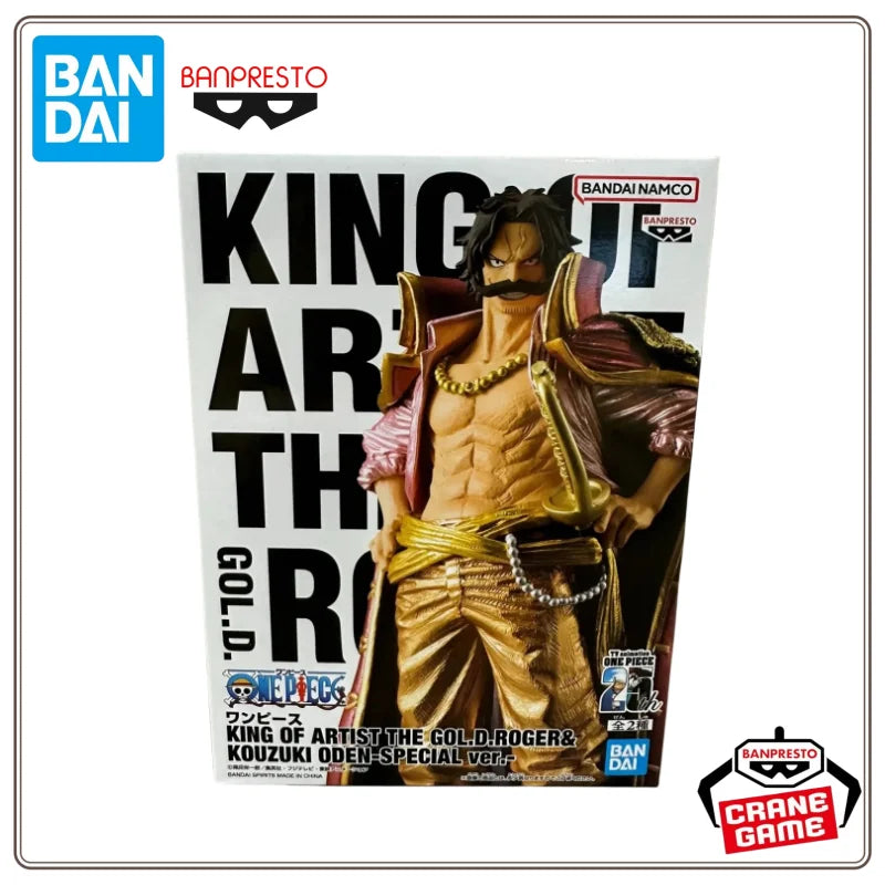 Caja de la figura Gol D. Roger - Colección King of Artist (Banpresto Original), con diseño oficial de Bandai y logotipos de la serie One Piece.