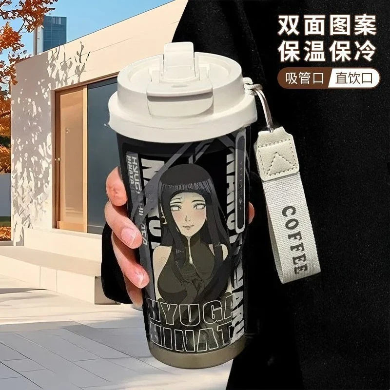 Termo Naruto – Varios personajes con diseño de Hinata Hyuga, termo de acero inoxidable con ilustración anime y tapa con boquilla.