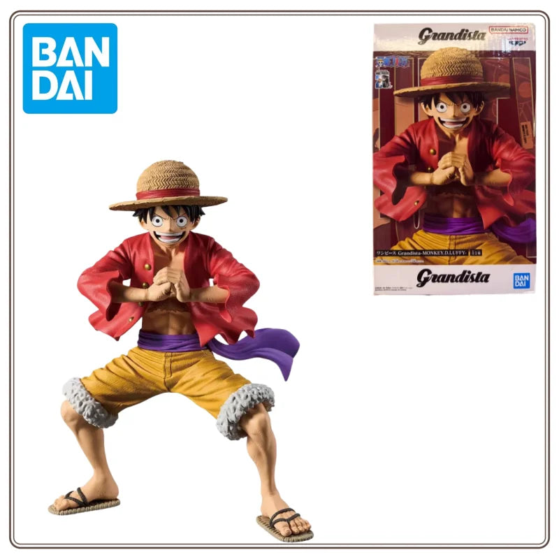 Figura Monkey D. Luffy - Colección Grandista (Banpresto Original) junto a su caja oficial de Bandai. Detalles fieles al diseño del anime One Piece.