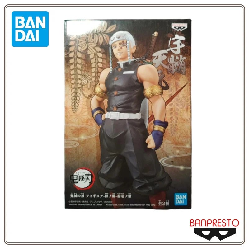 Empaque frontal de la figura Uzui Tengen — Kizuna no Sou con logotipos de Bandai y Banpresto, ideal para exhibición o colección de anime.