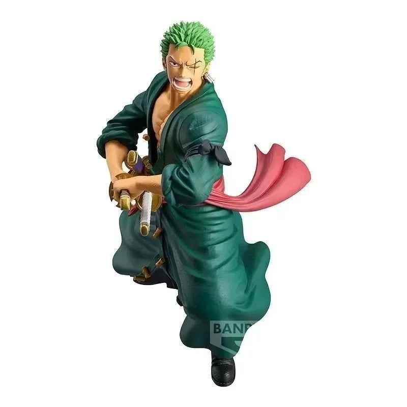 Figura Roronoa Zoro - Colección Grandista (Banpresto Original) vista desde arriba, mostrando expresión feroz y movimiento en la capa.