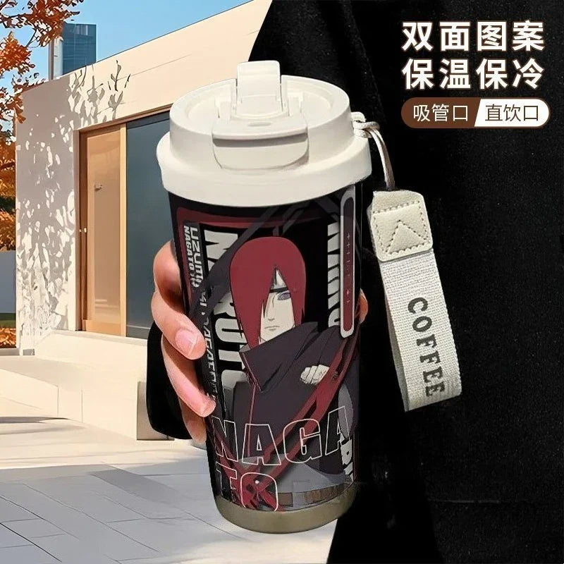 Termo Naruto – Varios personajes con diseño de Nagato, termo de acero inoxidable con estilo anime y tapa con doble función para beber.