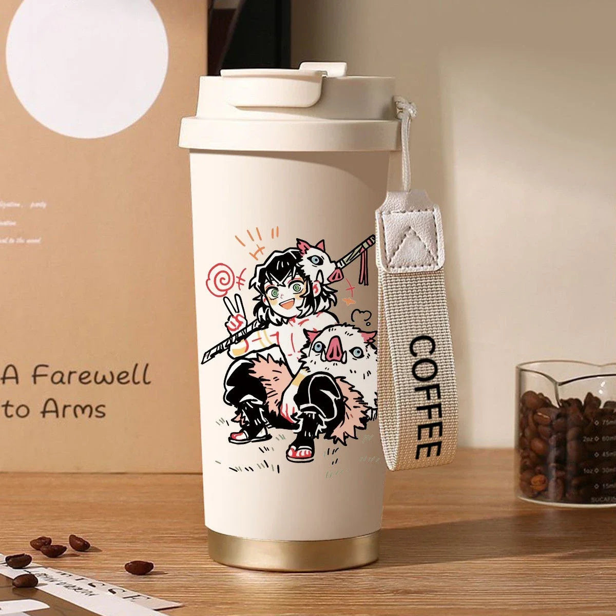 Termo Demon Slayer – Varios personajes con ilustración de Inosuke Hashibira. Termo portátil con tapa segura y diseño de personaje anime.