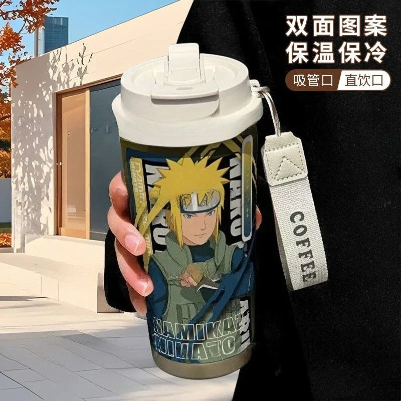 Termo Naruto – Varios personajes con diseño de Namikaze Minato en acero inoxidable, gran capacidad y pajilla integrada para bebidas frías o calientes.