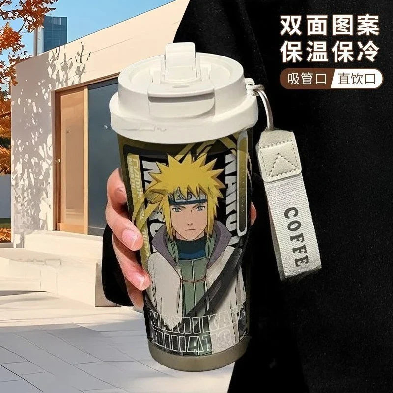Termo Naruto – Varios personajes con ilustración de Minato Namikaze, diseño anime en acero inoxidable con tapa doble función.