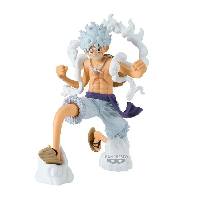 Figura coleccionable Monkey D. Luffy Gear 5 - Linea Grandista (Banpresto) con efectos de humo y expresión decidida, ideal para fans del anime.