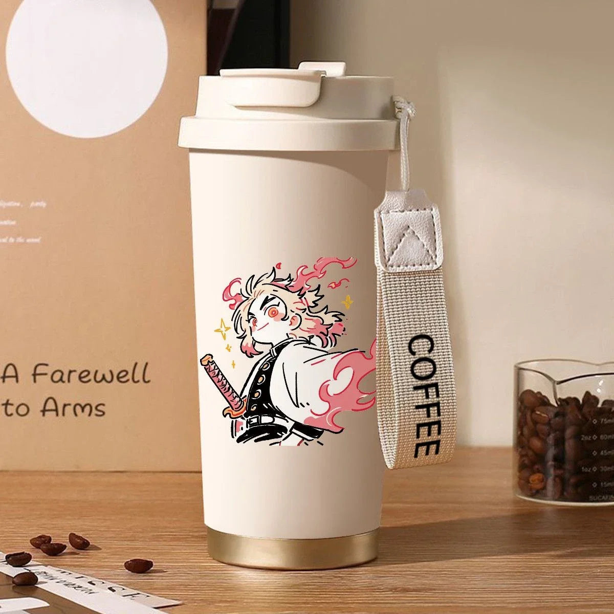 Termo Demon Slayer – Varios personajes con diseño de Rengoku Kyojuro en llamas. Termo de acero inoxidable con aislamiento térmico.