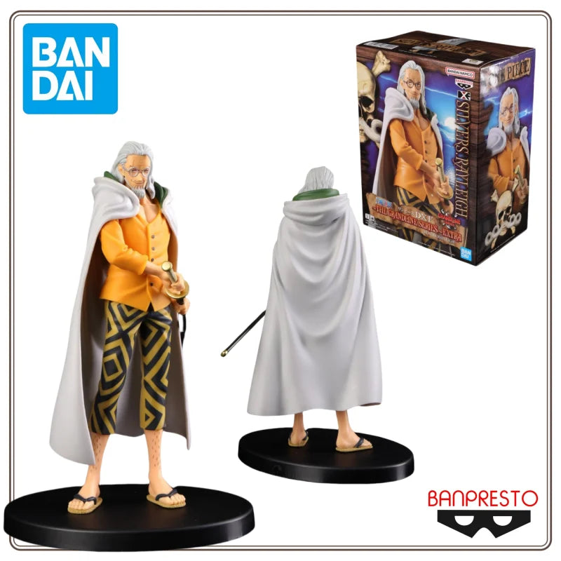 Figura Silvers Rayleigh - Colección DXF The Grandline Men (Banpresto Original) con caja original Banpresto y vistas frontal y trasera del personaje.