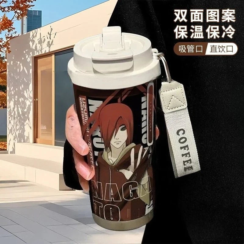 Termo Naruto – Varios personajes con ilustración de Nagato, diseño anime en acero inoxidable con tapa doble y pajilla integrada.