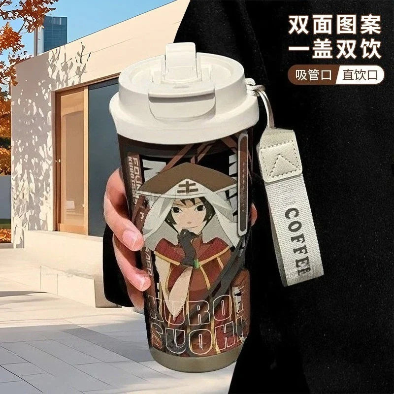 Termo Naruto – Varios personajes con diseño de Kurotsuchi, estilo anime japonés, ideal para fans del manga, con tapa hermética y correa.